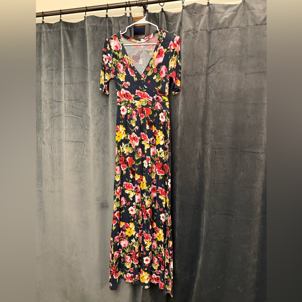 Flamingo Urban Dark Blue Floral Maxi Dress